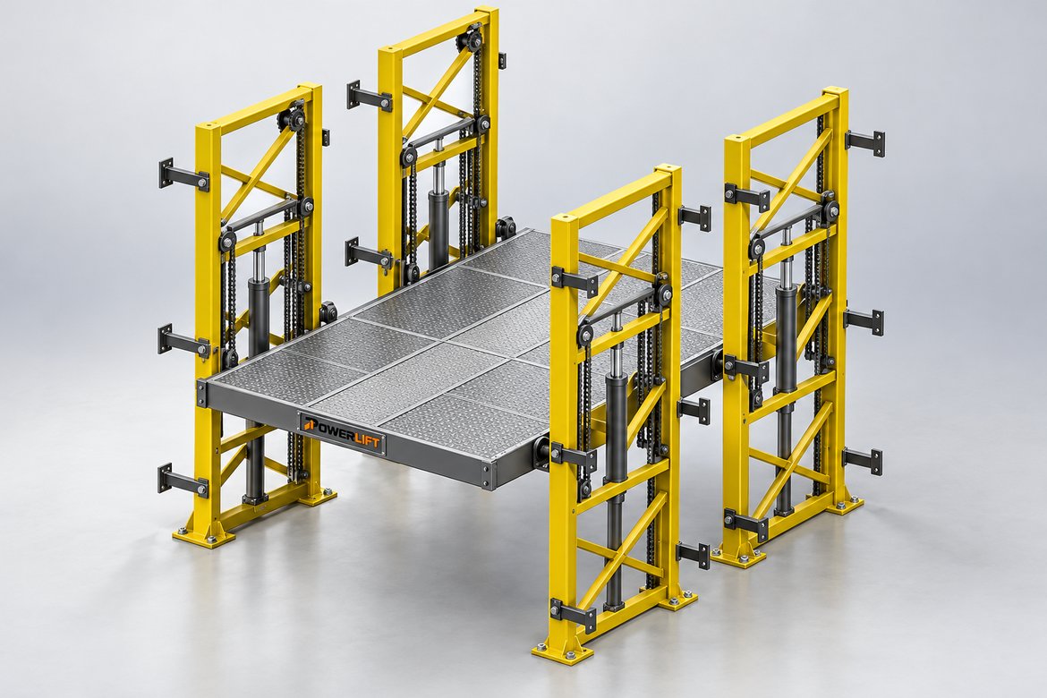 Four mast (tandem) hydraulic freight lift