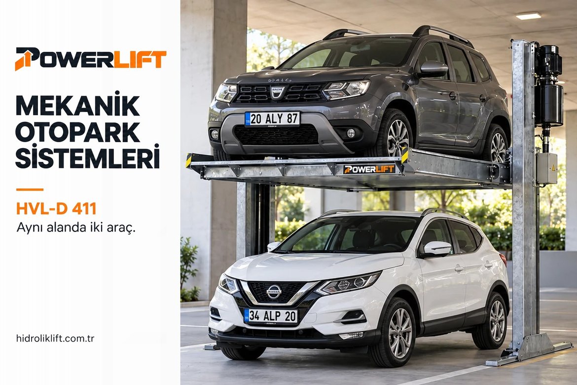 Powerlift HVL-D 411 mekanik otopark sistemi: aynı alanda iki araç